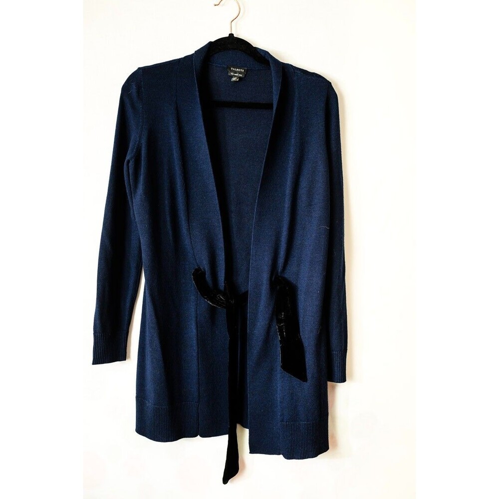 Talbots cardigan Sweater merino wool blue xs womens Belted